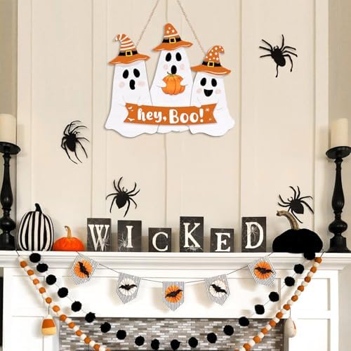 Halloween Ghost Door Sign Wooden Welcome Wreath