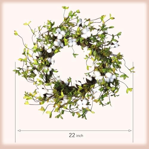 Idyllic Green Leaves and Cotton Wreath for Front Door