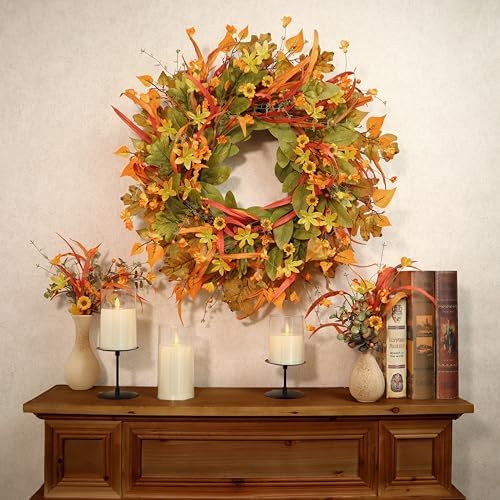 24 Inch Fall Wreath Front Door Decor with Berries and Leaves