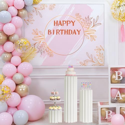 3 Pcs White Cylinder Stands for Party Display