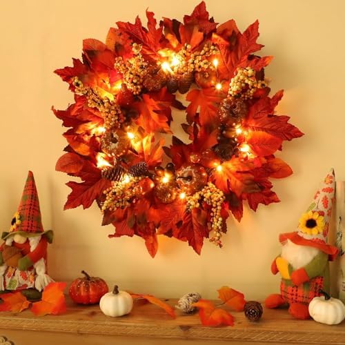 18 Inch Thick Fall Wreath with 20 LED Lights