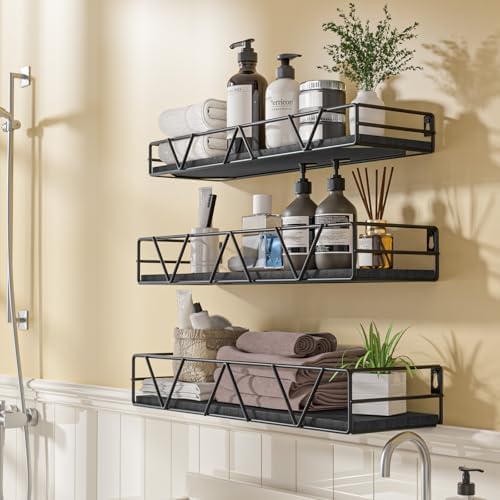 Set of 3 Floating Shelves Black Modern Wall Mount