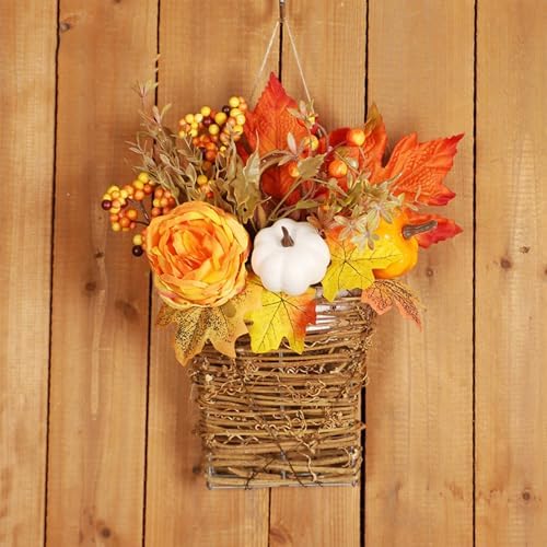 Thanksgiving Door Wreath with Peony and Pumpkin