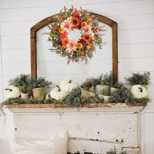 24 Inch Autumn Wreath with Sunflowers and Pumpkins