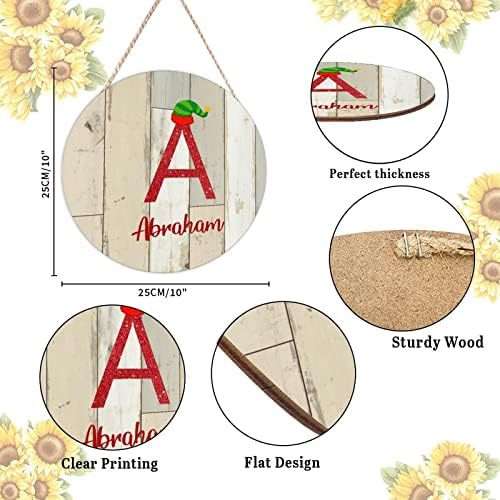 Farmhouse Door Hanger with Christmas Elf Hat Initial Wood Sign