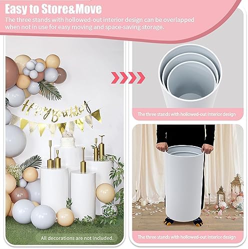 3 Pcs Round Cylinder Pedestal Stands for Party Decoration