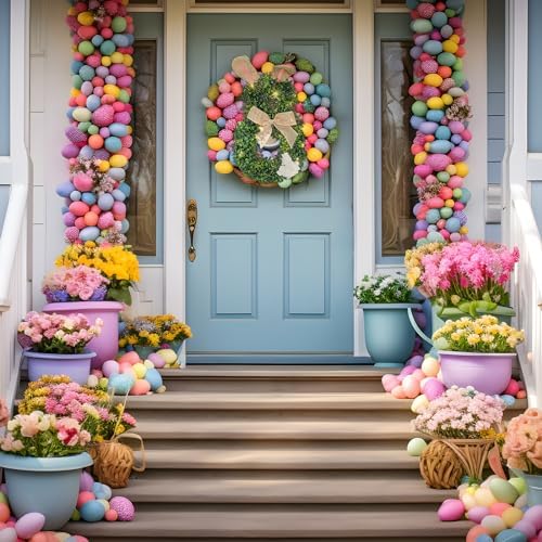 2 Pcs 165 Inch LED Easter Bunny Wreath for Front Door