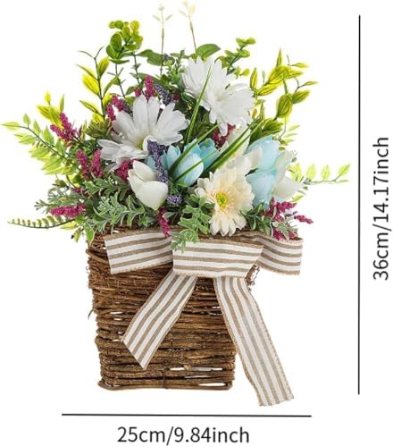Lindagary Spring Summer Artificial Flower Wreath Door Hanger Basket