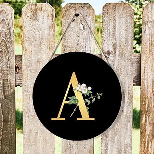 Farmhouse Door Hanger with Floral Greenery and Golden Initial A Wood Sign