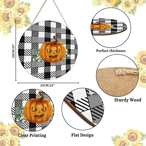 Halloween Pumpkin Wood Sign 10x10in Front Door Decor