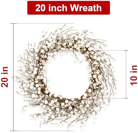 White Berry Wreath 20 Inch Winter Door Decor