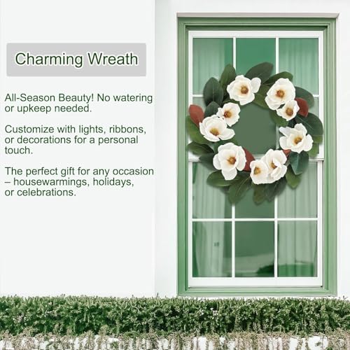 All Seasons Wreath for Front Door with Silk Cream Magnolia
