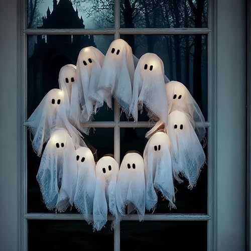 2025 Handmade LED Ghost Wreath Halloween Decor