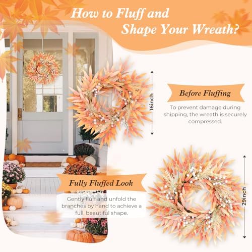 Fall Wreaths for Front Door with Leaves Decor