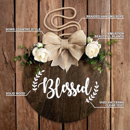 Blessed Farmhouse Welcome Sign Round Wood Door Decor