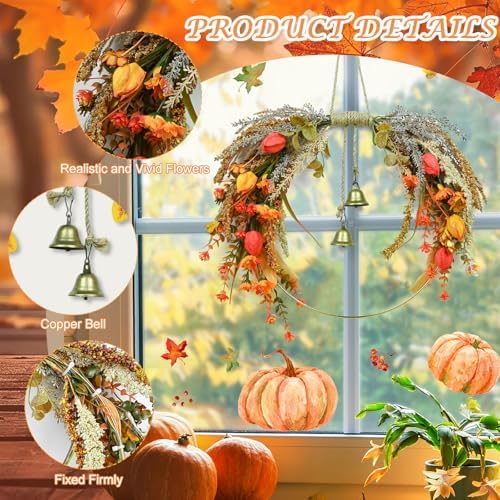 Fall Leaves Wreath for Front Door Autumn Decor with Colorful Mixed Leaves and Eucalyptus Branches