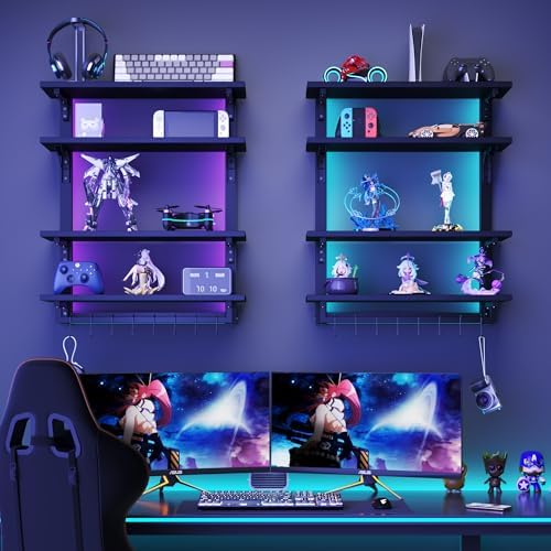 Spacesea Foldable Gaming Floating Shelf with LED Light and Hooks