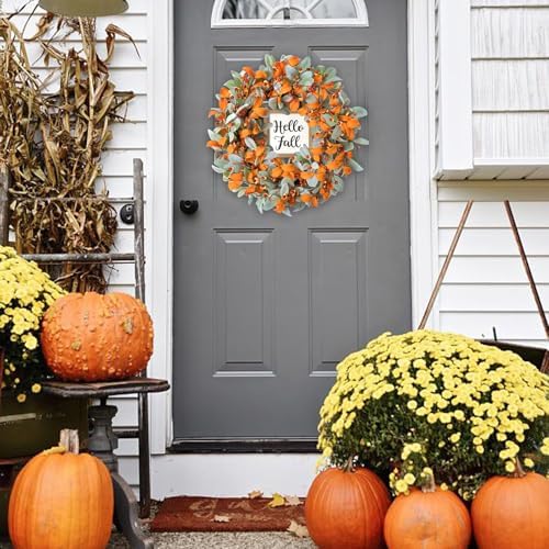 Bibelot 22 Inch Fall Wreath with Hello Fall Sign