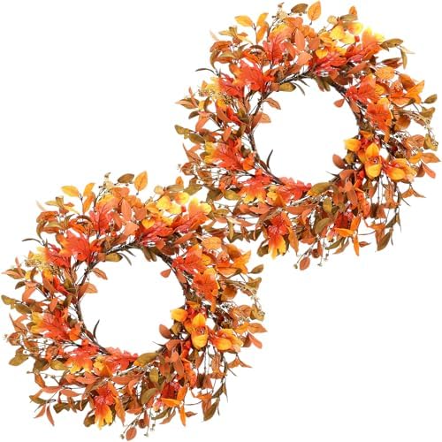Hotop 2 Pcs 22 Inch Autumn Eucalyptus Wreath with Berries