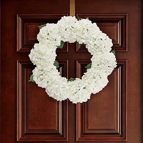 24-Inch White Hydrangea Wreath - Real Touch Artificial Flowers for Front Door Wall or Mantel