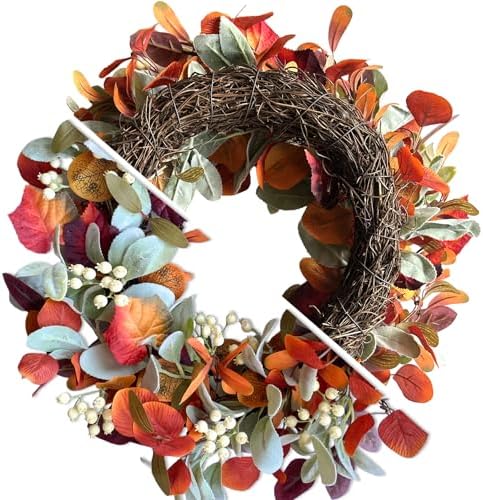 22 Inch Fall Front Door Wreath with Eucalyptus and Berries