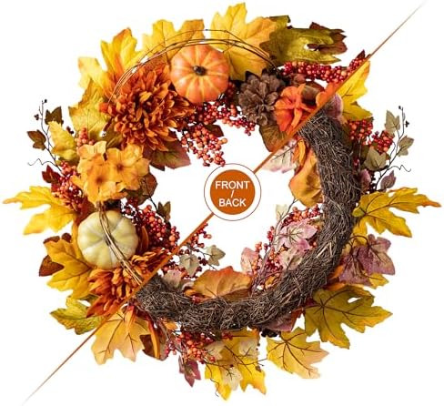 Glitzhome 24 Inch Autumn Maple Leaf Wreath