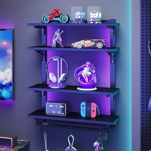 Spacesea Foldable Gaming Floating Shelf with LED Light and Hooks