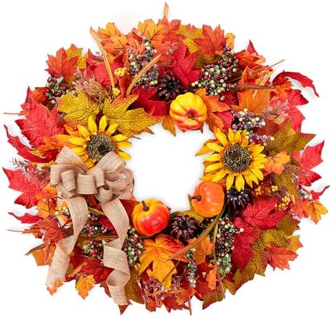 Elegant Fall Wreath for Front Door with Burlap Bow