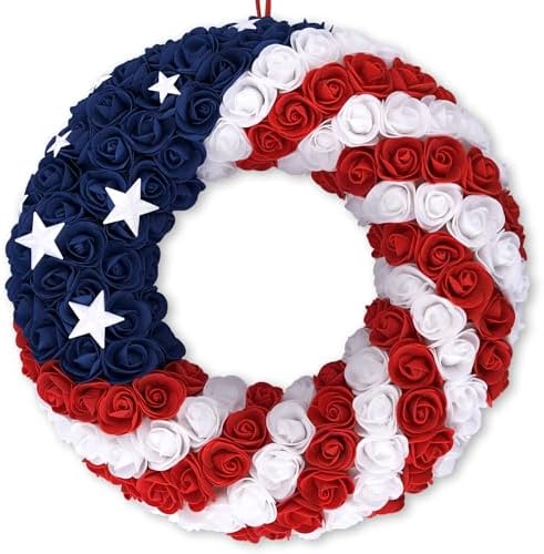 18 Inch Patriotic Roses Wreath for 4th of July 1