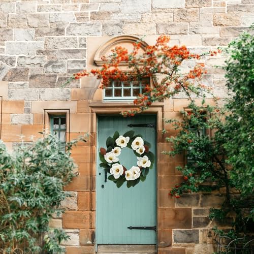All Seasons Wreath for Front Door with Silk Cream Magnolia