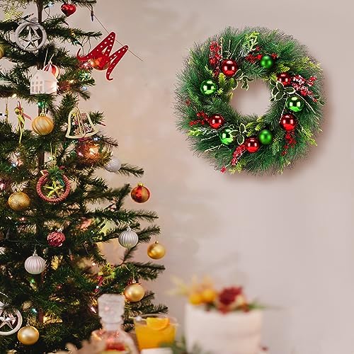 Christmas Wreath 24 Inch Artificial Green and Red Wreath with Hanger