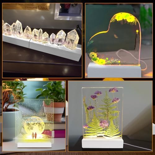 LED Light Display Pedestal 43 Inch Warm Rectangle Base Wooden Stand for Acrylic and Glass USB Switch Night Light 2 PCS