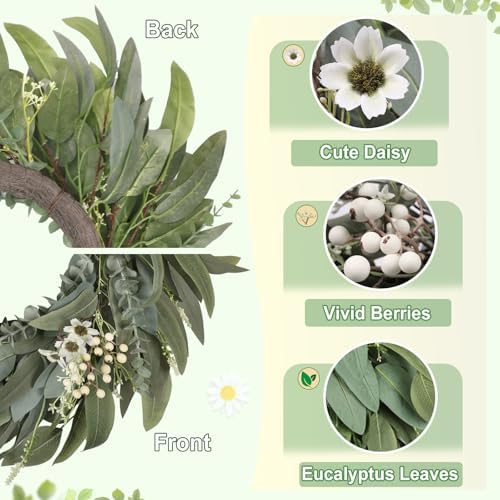 26 Inches Large Eucalyptus Spring Wreath for Front Door Decor