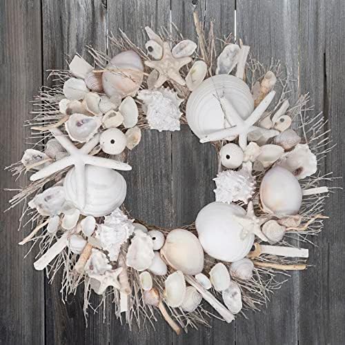 ANDALUCA Summer Seashell Starfish Wreath 20 Inches White