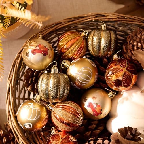 DECOR BY HANNAH Fall Harvest Tree Decorations 20ct Gold Orange Shatterproof Ball Ornament Set