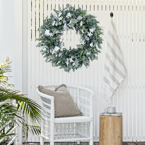 Gixie Home Door Wreath 26 Inch Artificial Eucalyptus Leaves Spring Summer Farmhouse Porch Wall Decor