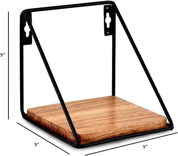 Floating Shelf Set of 2 Iron and Acacia Wood for Living Room Bedroom Bathroom