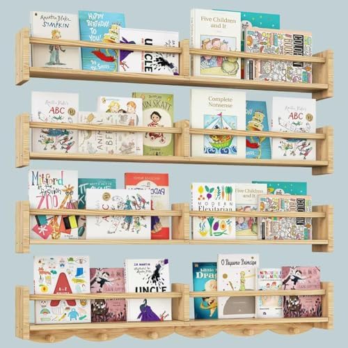 34 Inch Floating Bookshelf with 6 Hooks and Storage
