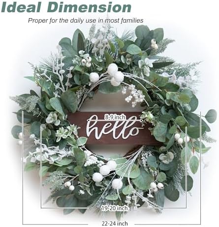 Soomeir 24 Inch Winter Door Wreath with Snow Leaves and Pine Needles