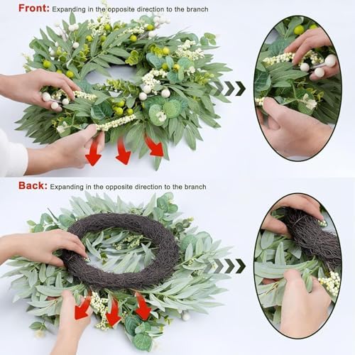Spring Wreath with Green Leaves Front Door Decor