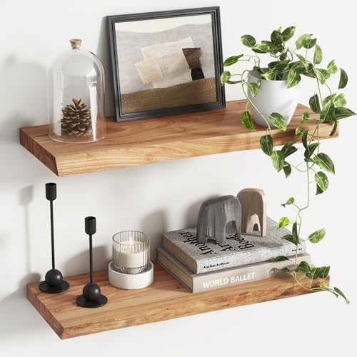 Venusmiles Reclaimed Elm Wood Floating Shelves Set of 2