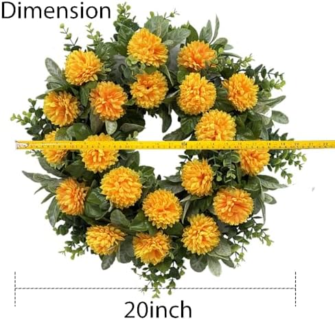 20 Inch Spring Wreath with Orange Flowers and Greenery for Front Door Decor
