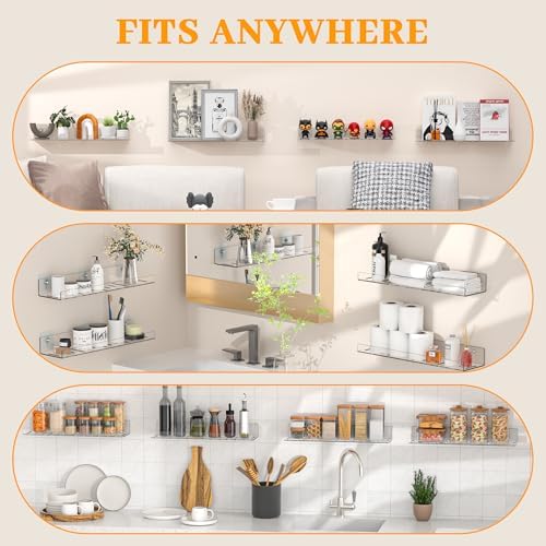 2 Pack Adhesive Floating Shelves for No Drilling Wall Storage