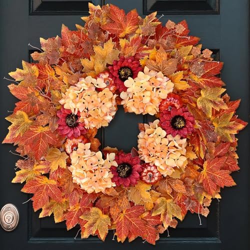 28 Inch Large Fall Wreath for Front Door Porch Window