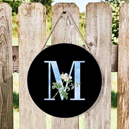Farmhouse Door Hanger with Blue Marble and White Flower Design