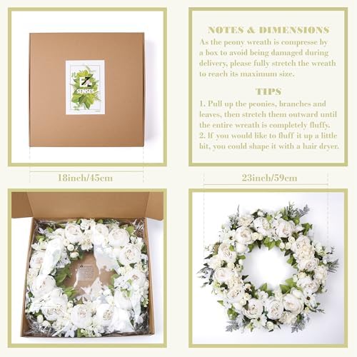 EZsenses Peony Wreath 23 Inch Front Door Decor