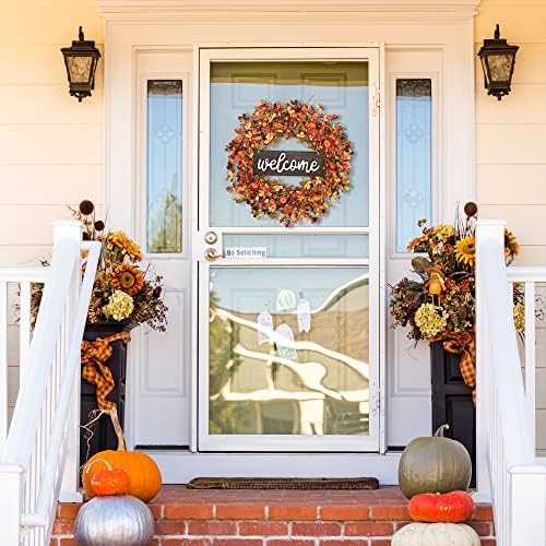 Sggvecsy 20 Inch Fall Wreath with Pumpkin and Leaves Orange