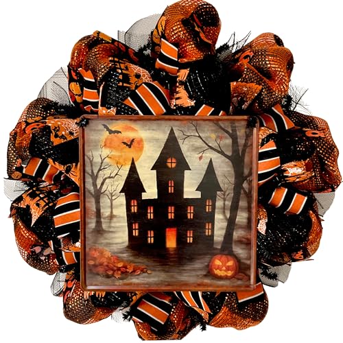 Haunted House Halloween Wreath Handmade Mesh