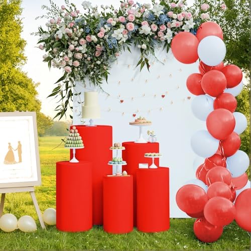 LEBENGURU Cylinder Pedestal Stand Covers Red 5Pcs