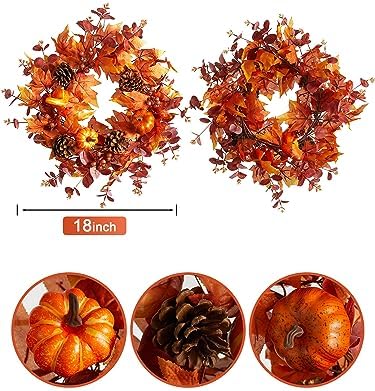 Thanksgiving Wreath - Fall Decor 18 Inch Artificial Door Decor